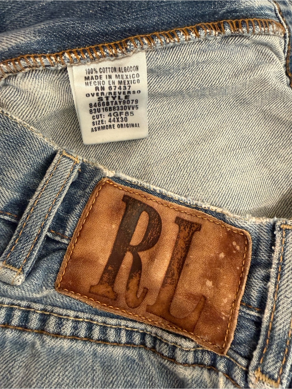 Polo by Ralph Lauren Light Blue Denim Jeans with Brown Leather Patch